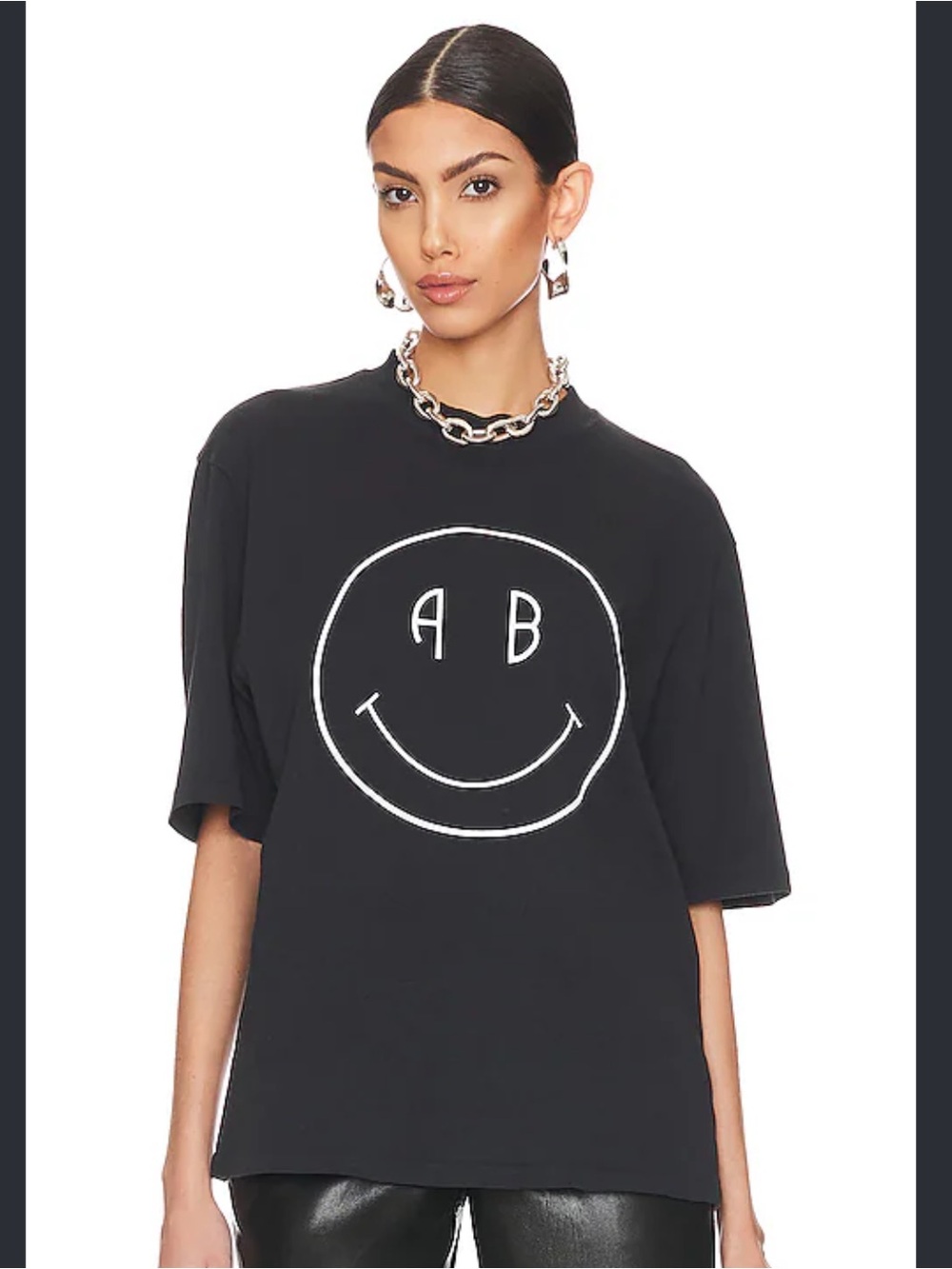 ANINE BING - Avi tee t-shirt smiley in vintage black oversized Size XS